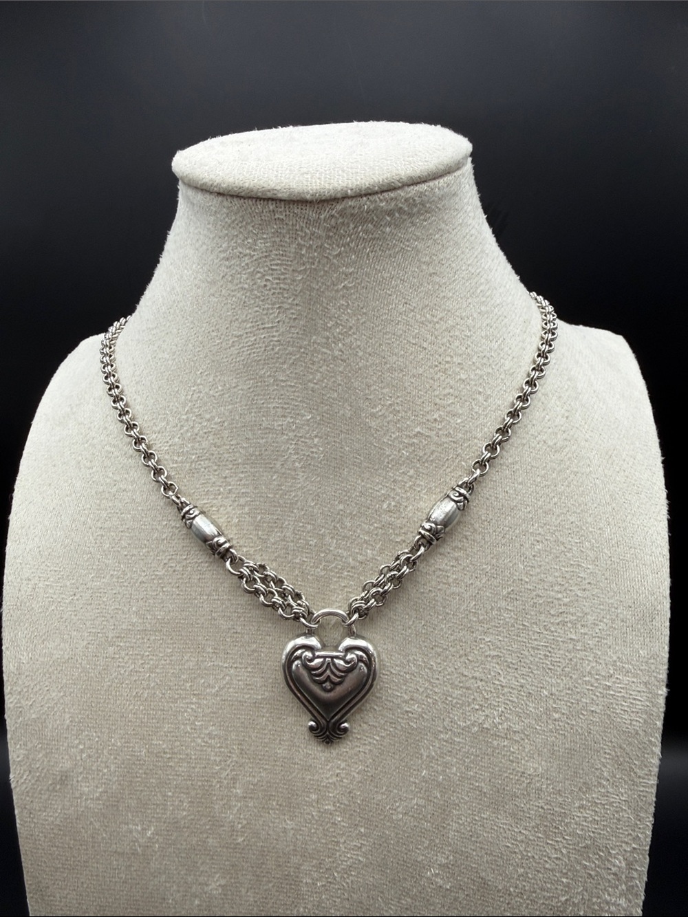 Brighton Silver Tone Scroll Heart Pendant Necklace Adjustable Chain